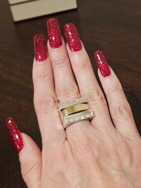 NEW Peruvian 950 Silver Triple Band Ring – Gold Plated Center – Size 6 –Handmade